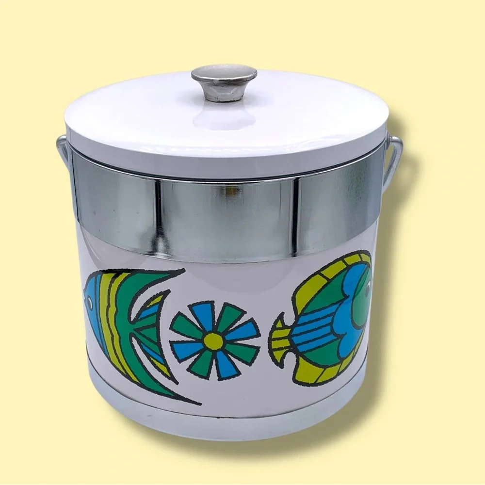 Tropical 1960’s Ice Bucket Vintage Chrome